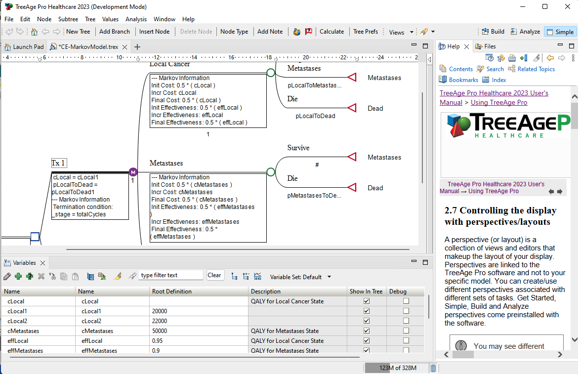 Screening Simple Treeage Model Example Display and Layouts (Perspectives)